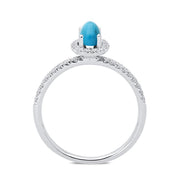 18ct White Gold Turquoise 0.27ct Diamond Halo Ring, R1151. side