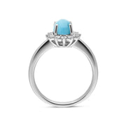 18ct White Gold Turquoise 0.40ct Diamond Flower Ring, R1027. side