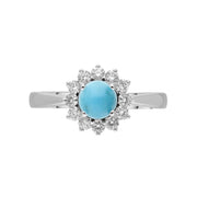 18ct White Gold Turquoise 0.40ct Diamond Flower Ring, R1027. top