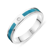 18ct White Gold Turquoise Diamond 4mm Patterned Wedding Band Ring, R1194_4.