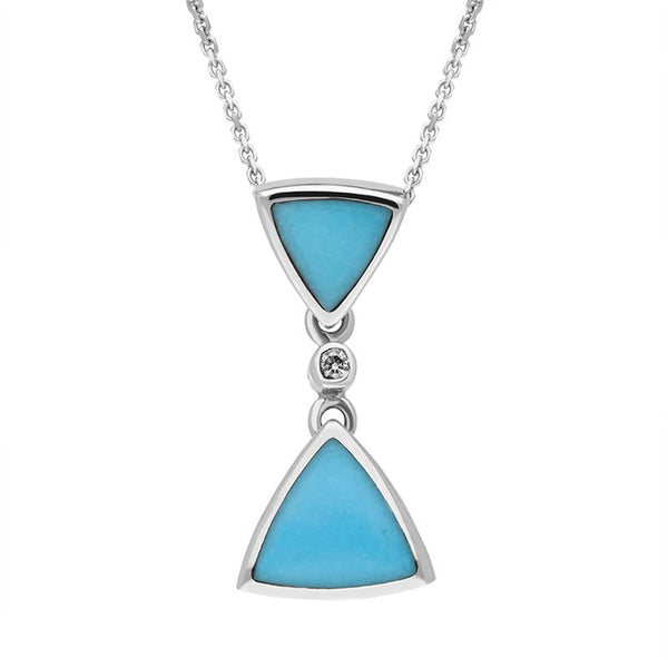 18ct White Gold Turquoise Diamond Double Curved Triangle Necklace P1051C