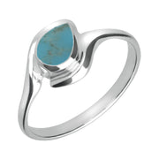 18ct White Gold Turquoise Offset Pear Ring. R071.