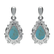18ct White Gold Turquoise Pear Shaped Leaf Drop Earrings, E083.