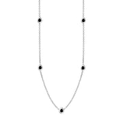 18ct White Gold Whitby Jet Cross Link Disc Chain Necklace, N748.