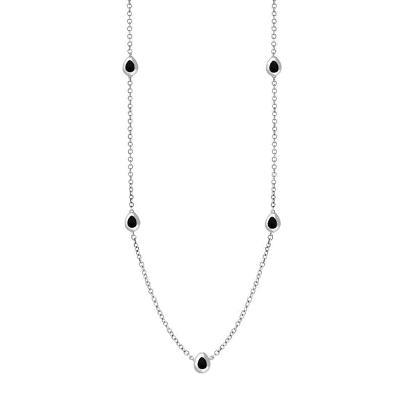 9ct White Gold Whitby Jet Cross Link Disc Chain Necklace, N748.