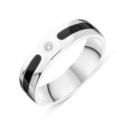 18ct White Gold Whitby Jet Diamond 6mm Patterned Wedding Band Ring