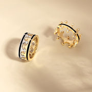 18ct White Gold Whitby Jet Diamond Tiara Patterned Band Ring. R1222.