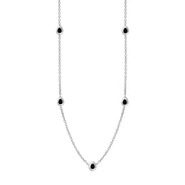 18ct White Gold Whitby Jet Fleur De Lis Link Disc Chain Necklace, N747.