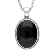 18ct White Gold Whitby Jet Heritage Rope Edge Large Oval Pendant P005