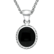 18ct White Gold Whitby Jet Heritage Rope Edge Oval Pendant, P003. 