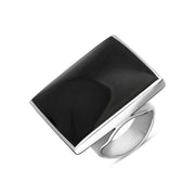 18ct White Gold Whitby Jet Large Square Ring, R605.
