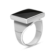 18ct White Gold Whitby Jet Small Square Ring, R603_2