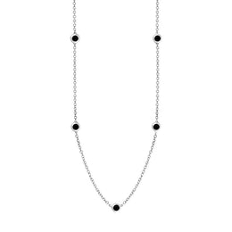 18ct White Gold Whitby Jet Star Link Disc Chain Necklace, N744.