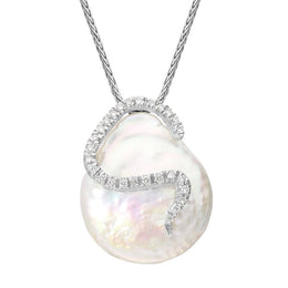 18ct White Gold White Akoya Pearl Diamond Curved Necklace N_295_FLL