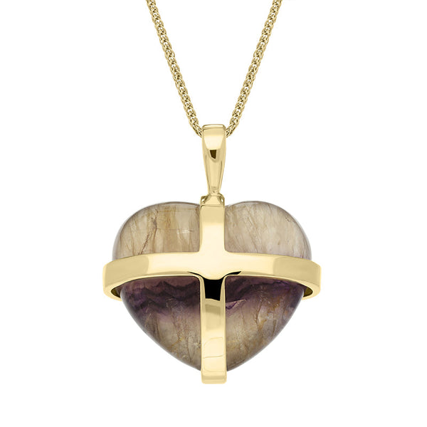 18ct Yellow Gold Blue John Unique Cross Heart Necklace. PUNQ0005542