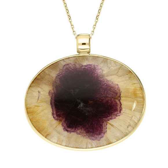 18ct Yellow Gold Blue John Unique Large Oval Necklace PUNQ0005547