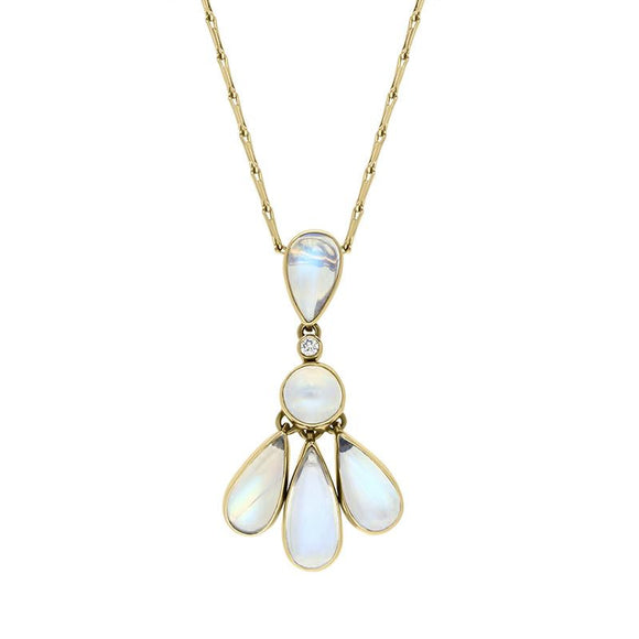 18ct Yellow Gold Moonstone Five Stone Unique Drop Necklace UNIMOON