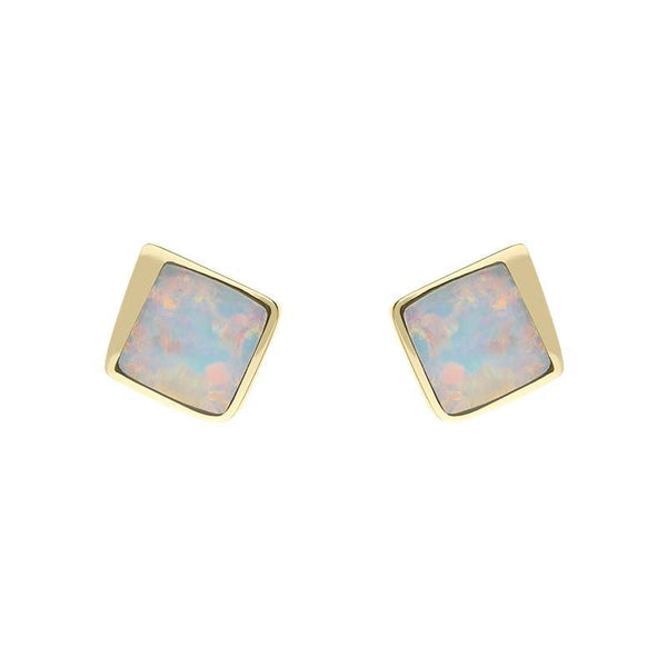 18ct Yellow Gold Opal Abstract Square Stud Earrings UNQOPAL