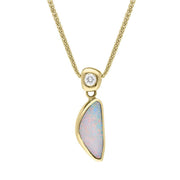 18ct Yellow Gold Opal Diamond Unique Curved Necklace UPOP237