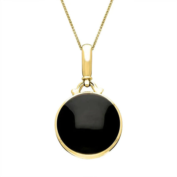 18ct Yellow Gold Whitby Jet Blue John Double Sided Round Fob Necklace P065C