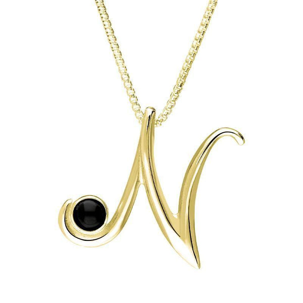 18ct Yellow Gold Whitby Jet Love Letters Initial N Necklace, P3461.