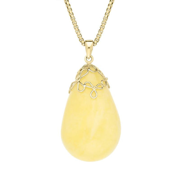 18ct Yellow Gold Yellow Amber Pear Flower Bail Necklace PUNQ0005803