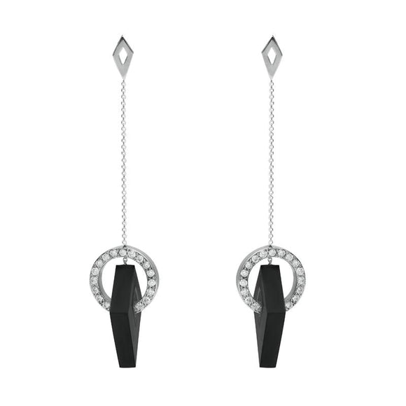 Platinum Whitby Jet 1.31ct Diamond Rhombus Drop Earrings EUNQ0000223