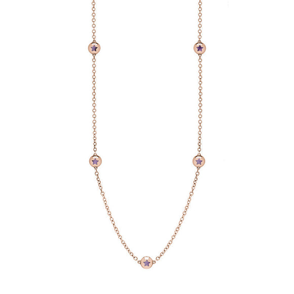 18ct Rose Gold Blue John Star Link Disc Chain Necklace, N744.