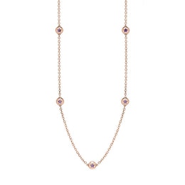 18ct Rose Gold Blue John Star Link Disc Chain Necklace, N744.