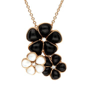 18ct Rose Gold Flower Whitby Jet and Mother Of Pearl Necklace P2753