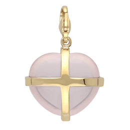 18ct Rose Gold Rose Quartz Large Cross Heart Charm G535