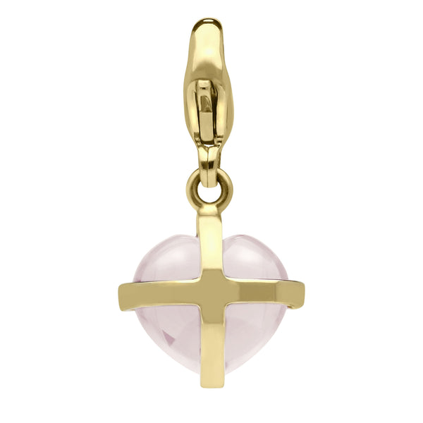 18ct Rose Gold Rose Quartz Small Cross Heart Charm G480