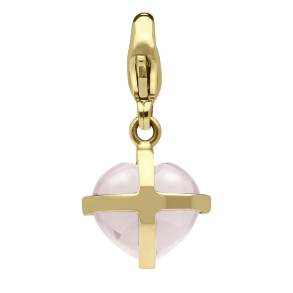 18ct Rose Gold Rose Quartz Small Cross Heart Charm G480