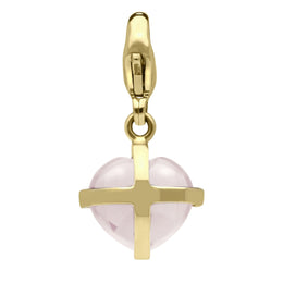 18ct Rose Gold Rose Quartz Small Cross Heart Charm G480