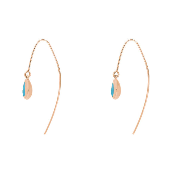 18ct Rose Gold Turquoise Fleur De Lis Disc Drop Earrings