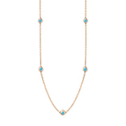 18ct Rose Gold Turquoise Fleur De Lis Link Disc Chain Necklace