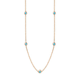 18ct Rose Gold Turquoise Fleur De Lis Link Disc Chain Necklace
