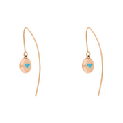 18ct Rose Gold Turquoise Heart Disc Drop Earrings, E1372.
