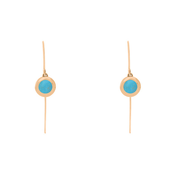 18ct Rose Gold Turquoise Heart Disc Drop Earrings, E1372.