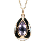 18ct Rose Gold Whitby Jet Diamond Amethyst Pear Necklace, P3071.