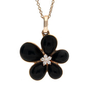 18ct Rose Gold Whitby Jet 0.03ct Diamond Large Flower Necklace P2751