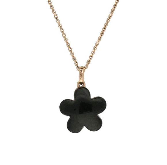 18ct Rose Gold Whitby Jet 0.04 Carat Diamond Flower Pendant P2755
