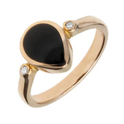 18ct Rose Gold Whitby Jet 0.04ct Diamond Pear Ring R393