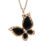 18ct Rose Gold Whitby Jet 0.08ct Diamond Butterfly Pendant P2754