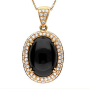 18ct Rose Gold Whitby Jet 1.57ct Diamond Large Oval Necklace P1451C