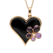 18ct Rose Gold Whitby Jet Diamond Amethyst Flower Heart Necklace P3074