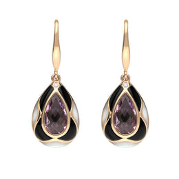 C W Sellors 18ct Rose Gold Whitby Jet Diamond Amethyst Pear Two Piece Set
