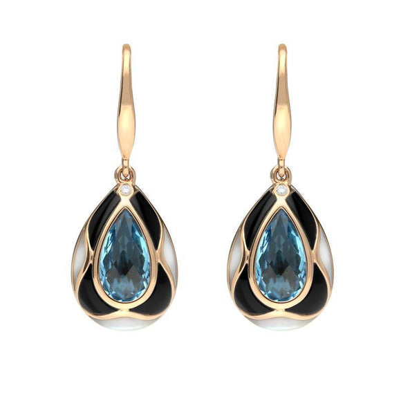 18ct Rose Gold Whitby Jet Diamond Topaz Mother of Pearl Two Piece Set