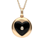 18ct Rose Gold Whitby Jet Diamond Heart In Circle Necklace P3057