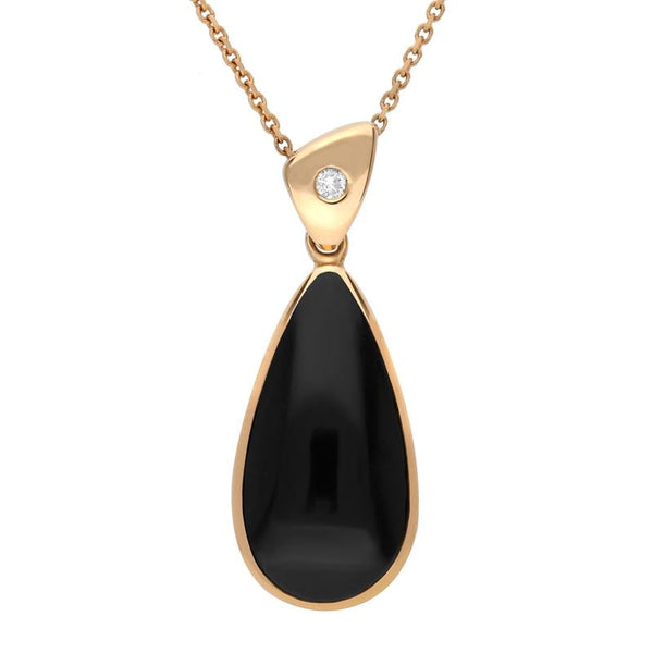 18ct Rose Gold Whitby Jet Diamond Pear Drop Necklace, P1017C